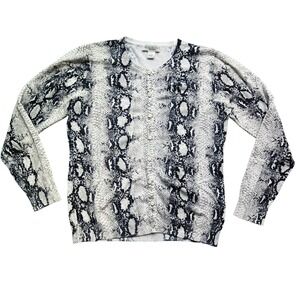 Melrose Chic Womens Snakeskin Print Button Front Cardigan Sweater L Gray Black